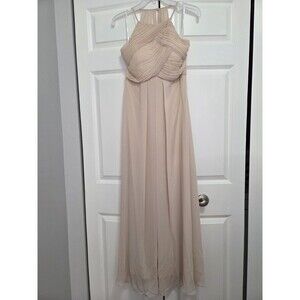Bill Levkoff Women's Bridesmaid Gown Chiffon Halter Full Length Champagne, Sz 8